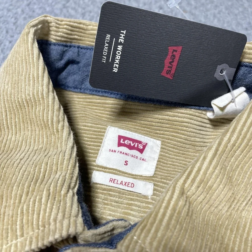 Levi's Shirt Mens Small Beige Corduroy Worker Relaxed Button‎ Front Long Sleeve